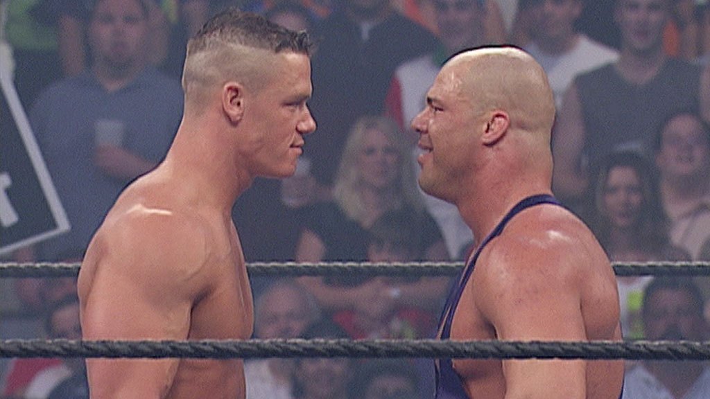 Cena and Angle staredown