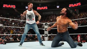 CM Punk vs Drew McIntyre RAW - https://www.wwe.com/videos/cm-punk-whips-drew-mcintyre-with-his-own-belt-in-surprise-brawl-raw-highlights-aug-12-2024